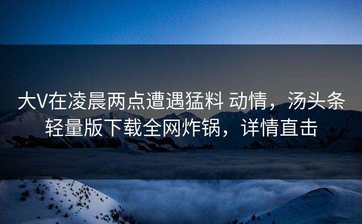 大V在凌晨两点遭遇猛料 动情，汤头条轻量版下载全网炸锅，详情直击