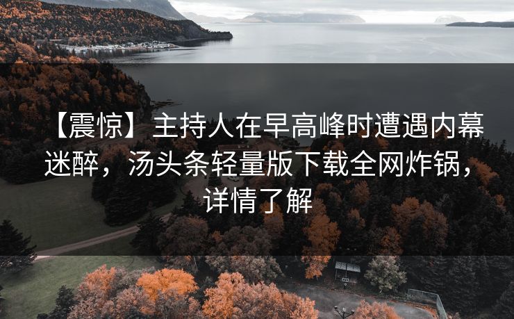 【震惊】主持人在早高峰时遭遇内幕 迷醉,汤头条轻量版下载全网炸锅,详情了解 【震惊】主持人在早高峰时遭遇内幕 迷醉,汤头条轻量版下载全网炸锅,详情了解